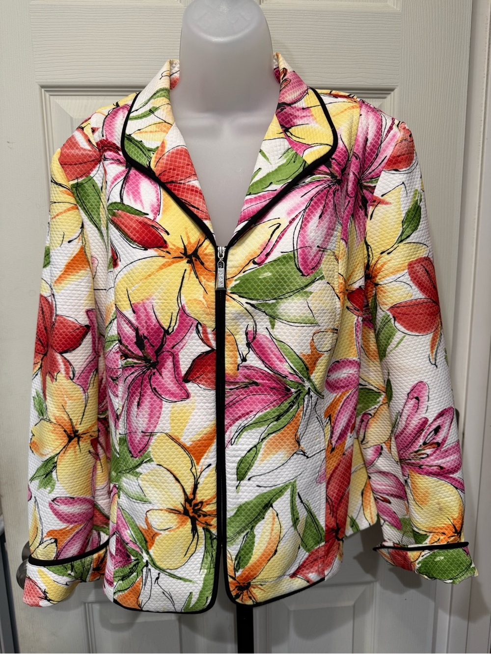 Requirements Multicolor Floral Jacket with Black Pipping